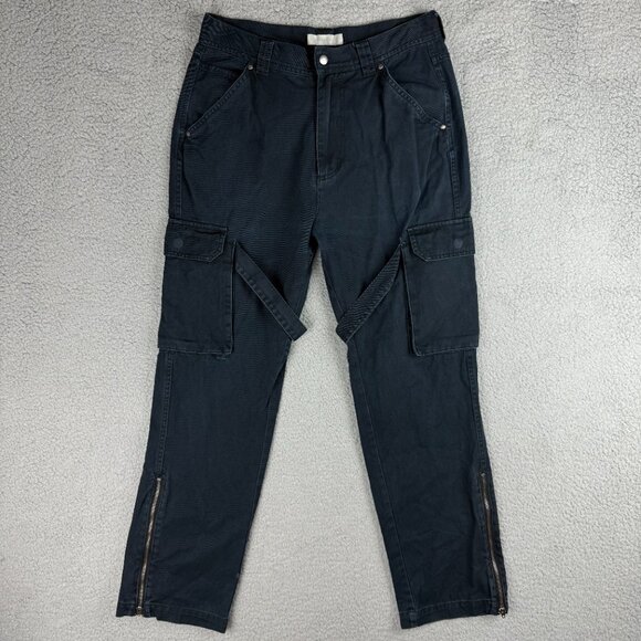 Standard Cloth Pants Mens Medium M Black Cargo Straps Zipper Ankle Zip Carpenter - Picture 1 of 10